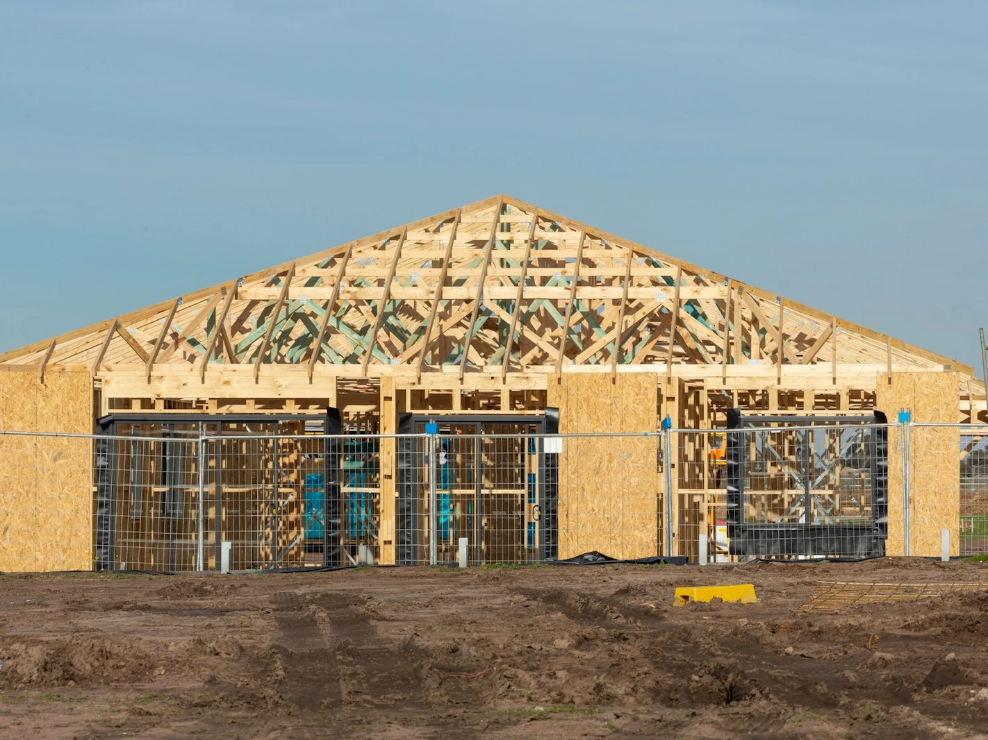 Timber framing and roof trusses on a new build